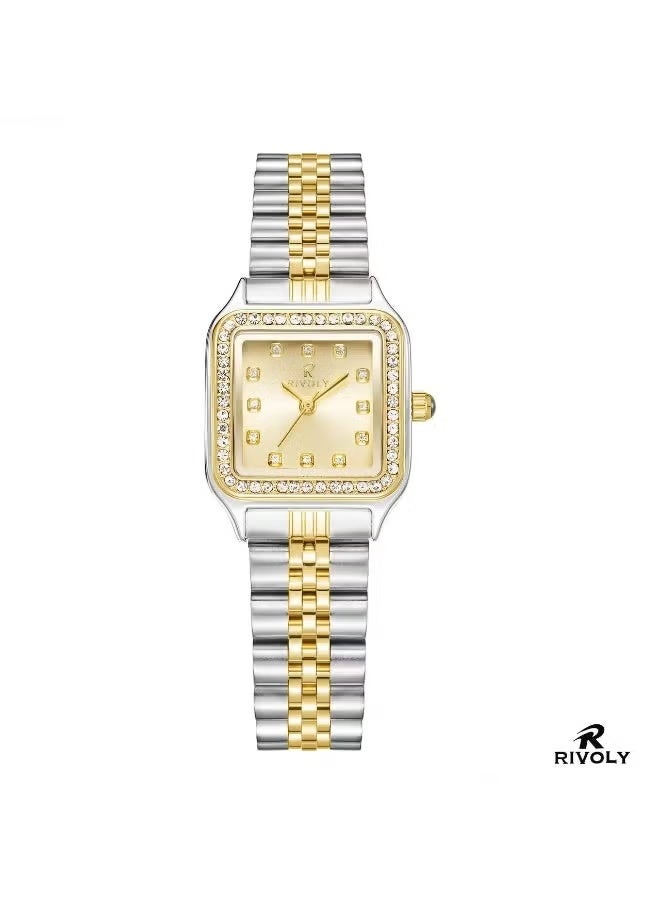 Women's wristwatch with a stainless steel bracelet and a zircon-studded dial.